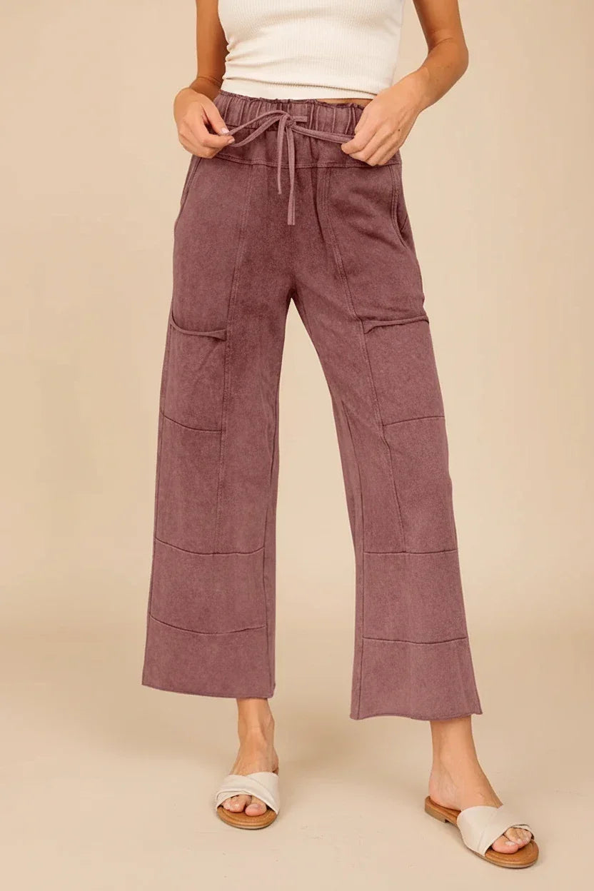 Daverri Fashions mauve washed cotton wide-leg cargo pants