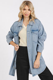 Mittoshop Light Wash Patch Pocket Longline Denim Jacket Medium Jackets