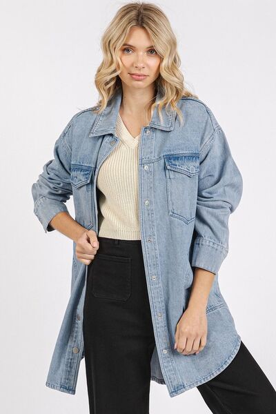 Mittoshop Light Wash Patch Pocket Longline Denim Jacket Medium L Jackets