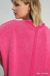 Umgee Mineral Wash Round Neck Top Hot Pink | Tops Daverri Fashions