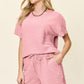 Double Take Full Size Texture Short Sleeve T-Shirt and Drawstring Shorts Set Outfit Sets
