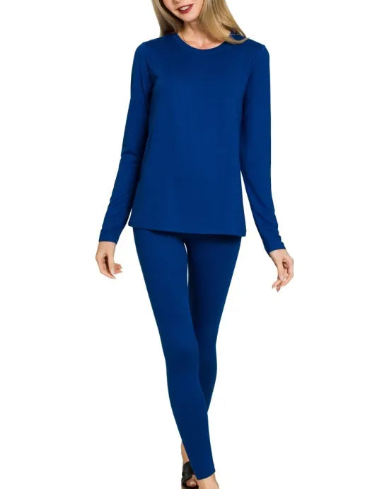 Zenana Microfiber Round Neck Top and Leggings Set | Daverri Fashions