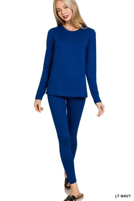Zenana Microfiber Round Neck Top and Leggings Set | Daverri Fashions