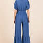 GeeGee Full Size V-Neck Belted Wide Leg Jumpsuit Jumpsuits