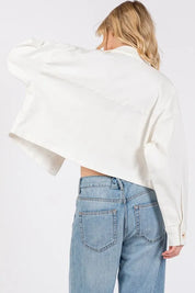 bytos Button Down Cropped Denim Jacket with Patch Pockets | Daverri Fashions