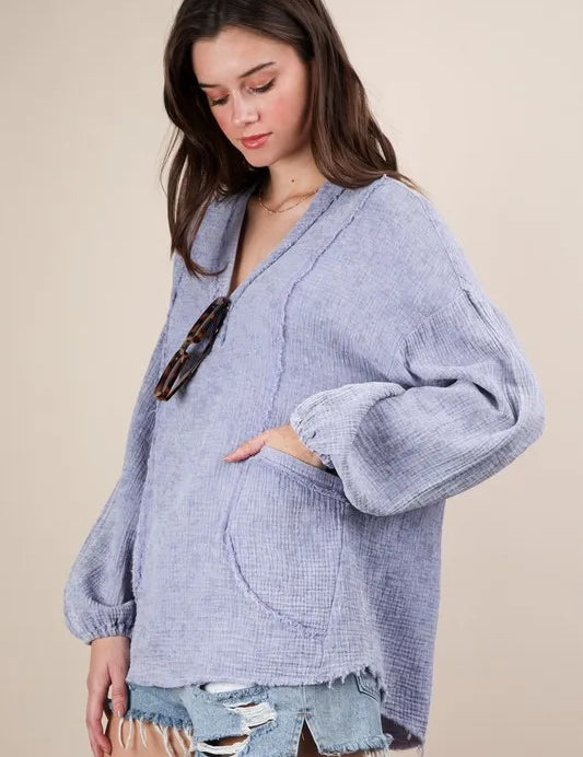 VERY J Plus Size Washed Cotton Gauze Oversized Top | Blouses Daverri Fashions