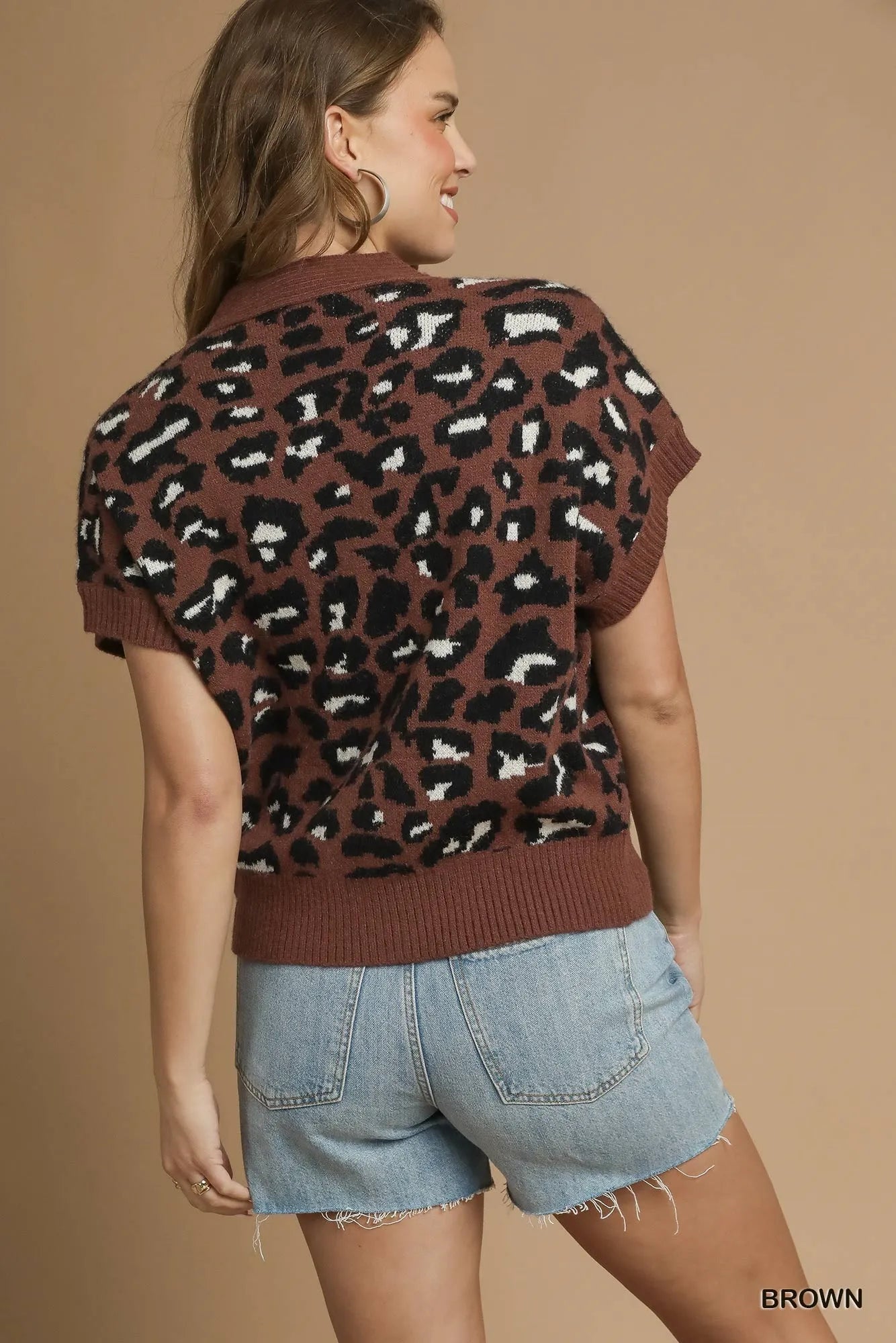 Umgee Leopard Button Down Short Sleeve Cardigan | Cardigans Daverri Fashions