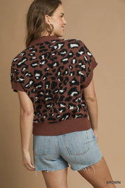 Umgee Leopard Button Down Short Sleeve Cardigan | Cardigans Daverri Fashions