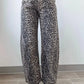 Daverri Leopard Print High Waist Barrel Jeans in muted gray black denim