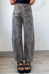 Daverri Leopard Print High Waist Barrel Jeans in muted gray black denim