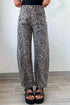 Daverri Leopard Print High Waist Barrel Jeans in muted gray black denim
