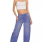 Zenana high rise barrel-leg cropped jeans in blue denim with wide-leg cut and rolled cuffs