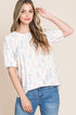 BOMBOM Round Neck Puff Short Sleeve Blouse Blush Pink