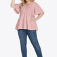 Plus Size Buttoned V-Neck Frill Trim Babydoll Blouse - DAVERRI FASHIONS