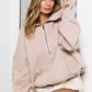 BiBi Stitch Detailed Elastic Hem Half Zip Fleece Hoodie Taupe - DAVERRI FASHIONS