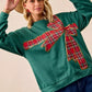 BiBi Plaid Ribbon Bow Detail Christmas Fleece Pullover - DAVERRI FASHIONS