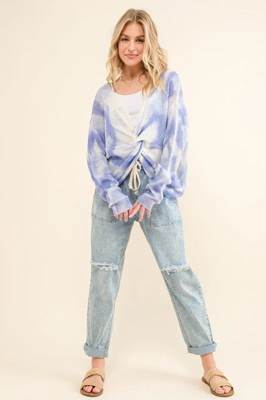 And The Why Blue Tie Dye Twisted Sweater | Sweaters Daverri Fashions
