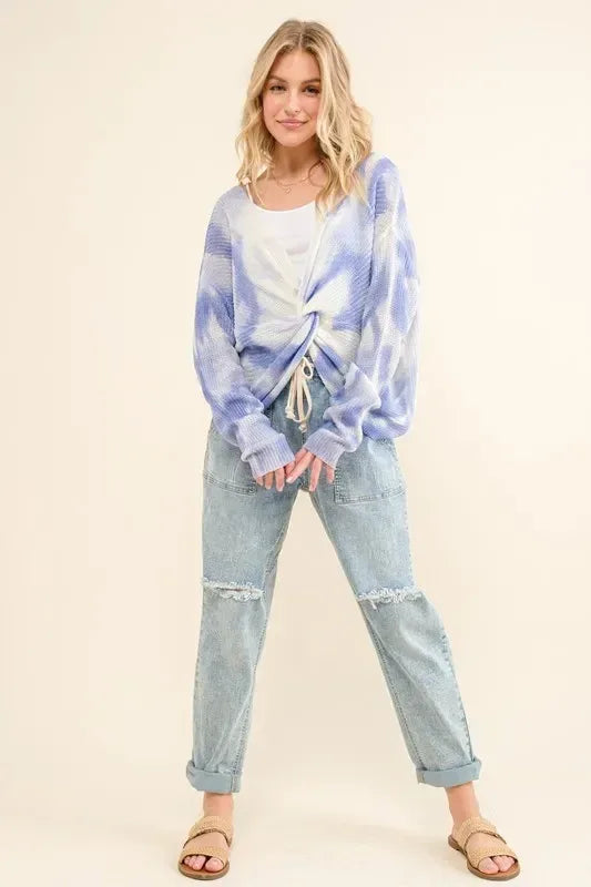 And The Why Blue Tie Dye Twisted Sweater - DAVERRI FASHIONS