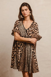 BiBi Leopard Prints Mix and Match Short Sleeves Dress | Mini Dresses Daverri Fashions