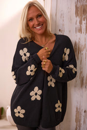 Orange Floral Print Knitted Open Front Loose Cardigan | Cardigans Daverri Fashions