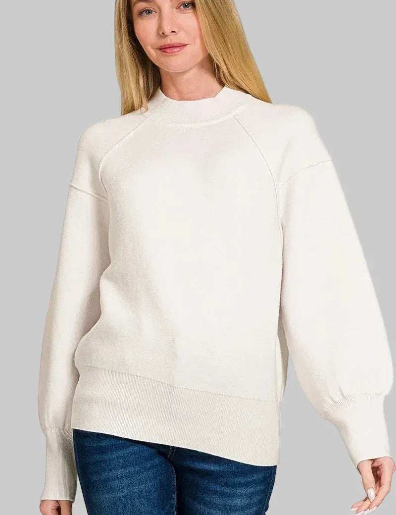 Zenana Viscose Mock Neck Exposed Seam Sweater - DAVERRI FASHIONS