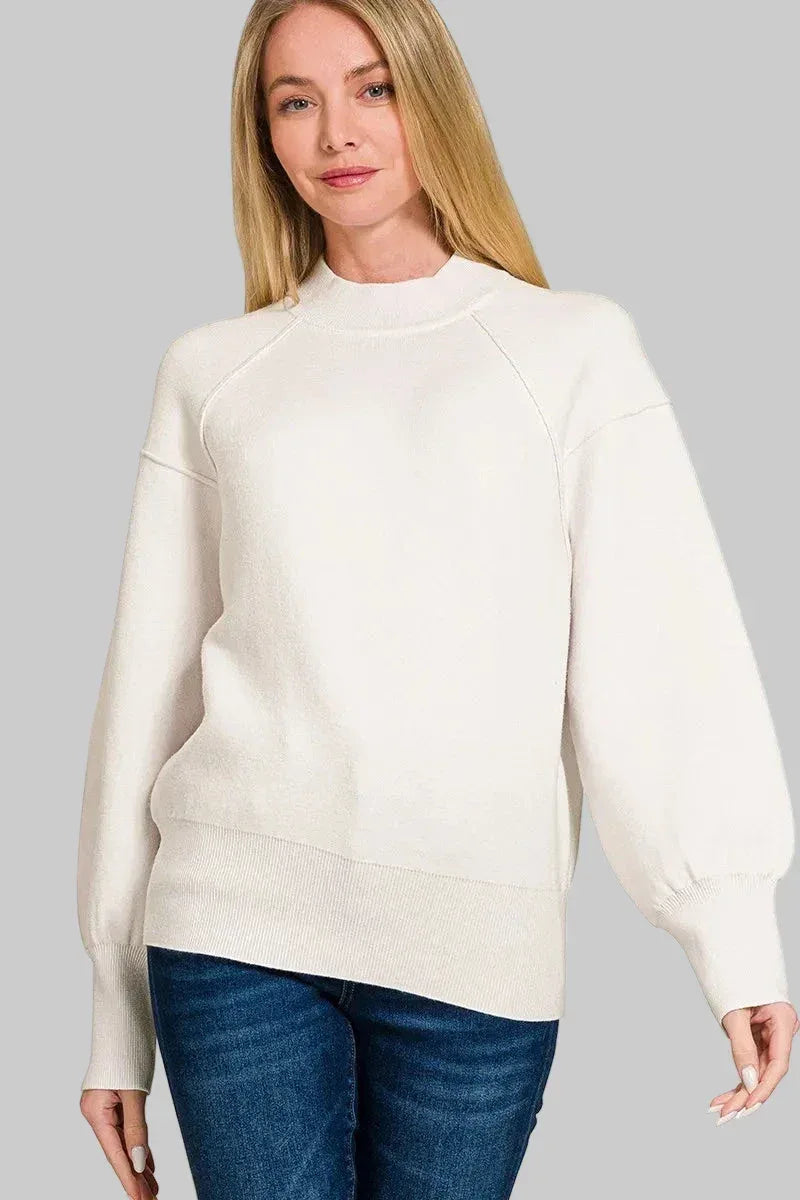 Zenana Viscose Mock Neck Exposed Seam Sweater - DAVERRI FASHIONS