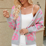 Leopard Print V-neck Long Sleeve Button Down Cardigan | Cardigans Daverri Fashions