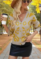 Leopard Print V-neck Long Sleeve Button Down Cardigan | Cardigans Daverri Fashions