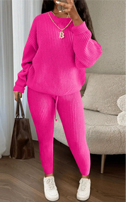 Ribbed Knit Loose Pullover Sweater and Drawstring Pants Set | Loungewear Sets Daverri Fashions