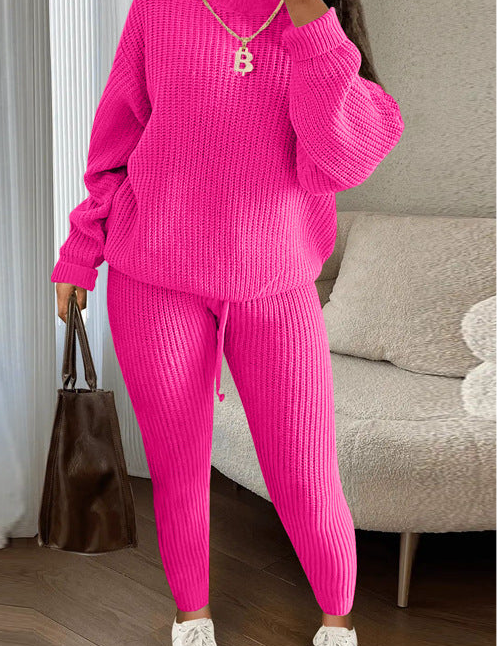 Ribbed Knit Loose Pullover Sweater and Drawstring Pants Set | Loungewear Sets Daverri Fashions