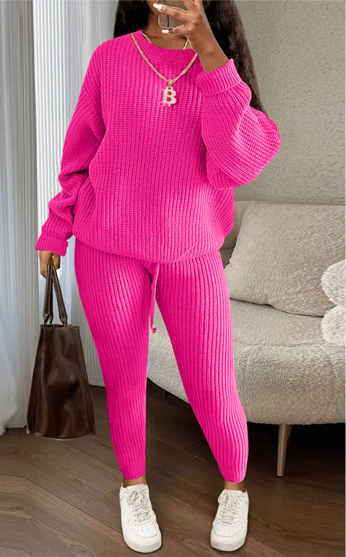 Ribbed Knit Loose Pullover Sweater and Drawstring Pants Set | Loungewear Sets Daverri Fashions