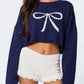 Bow Round Neck Cropped Sweater - DAVERRI FASHIONS