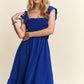ADORA Smocked Square Neck Ruffled Cap Sleeve Dress Royal Blue Knee Length Dresses