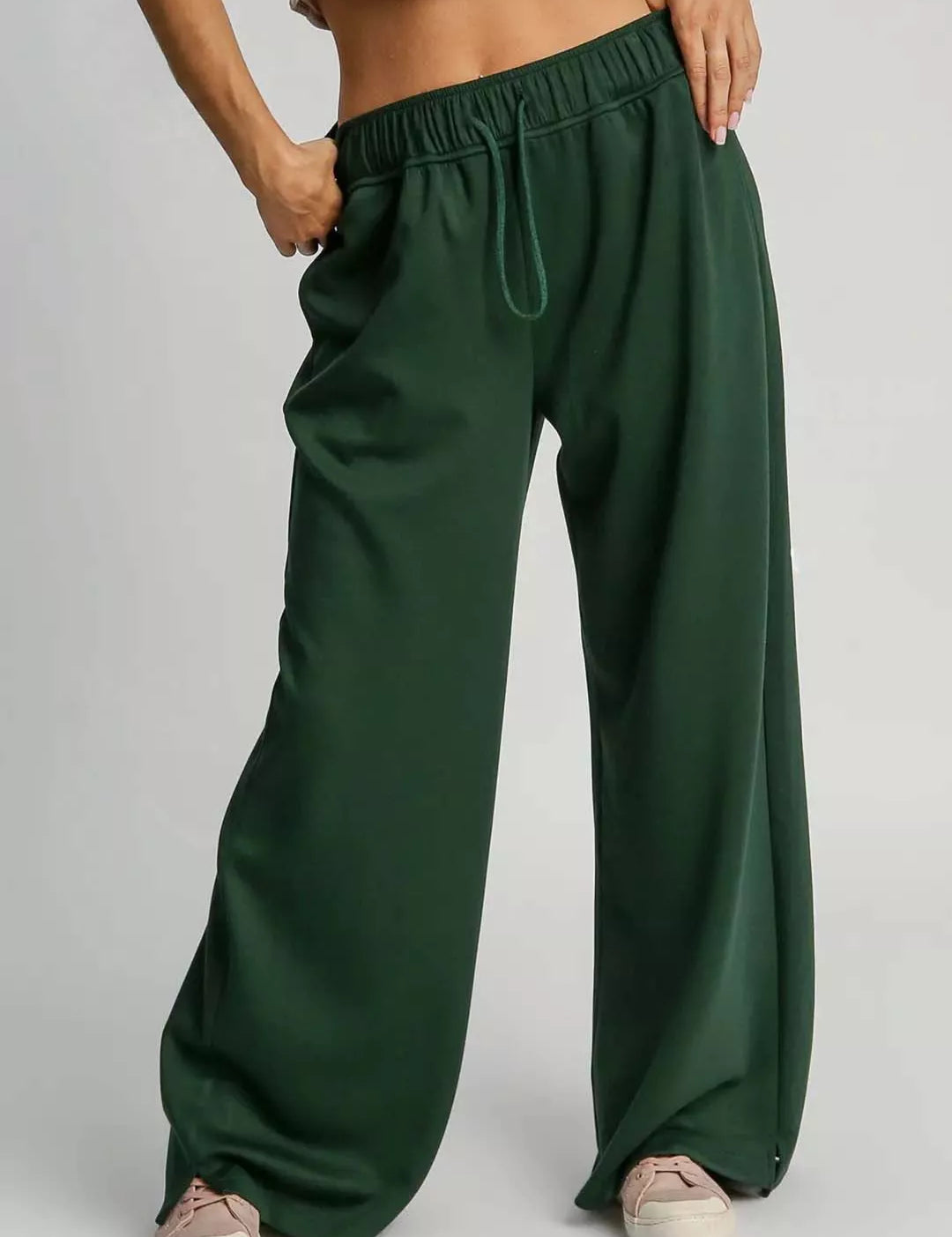 EVERGREEN Umgee Elastic Drawstring Waistband Wide Leg Pants | Loungewear Pants Daverri Fashions