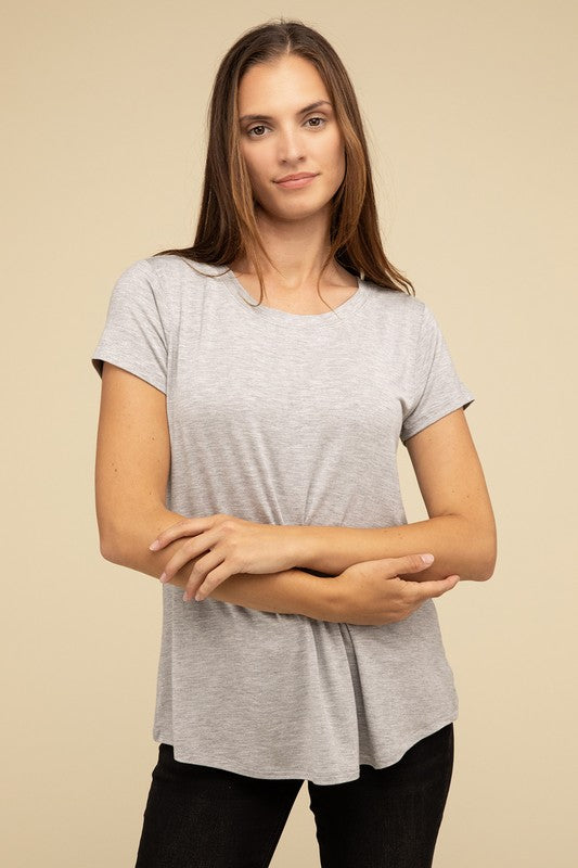 Flowy Round Hem Rayon Short Sleeve Top T-Shirts