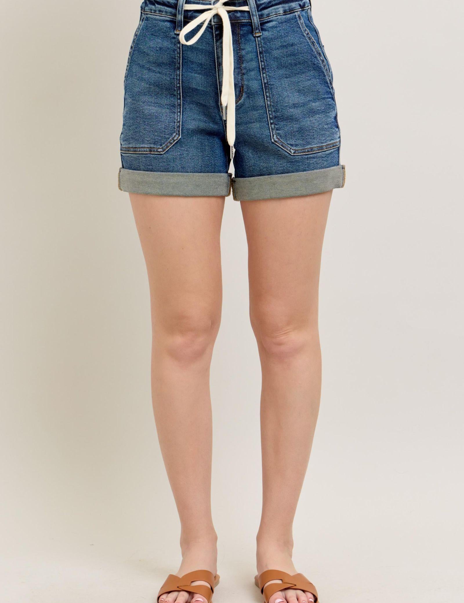 Dark L Judy Blue Full Size High Rise Cuff Denim Shorts | Denim Shorts Daverri Fashions