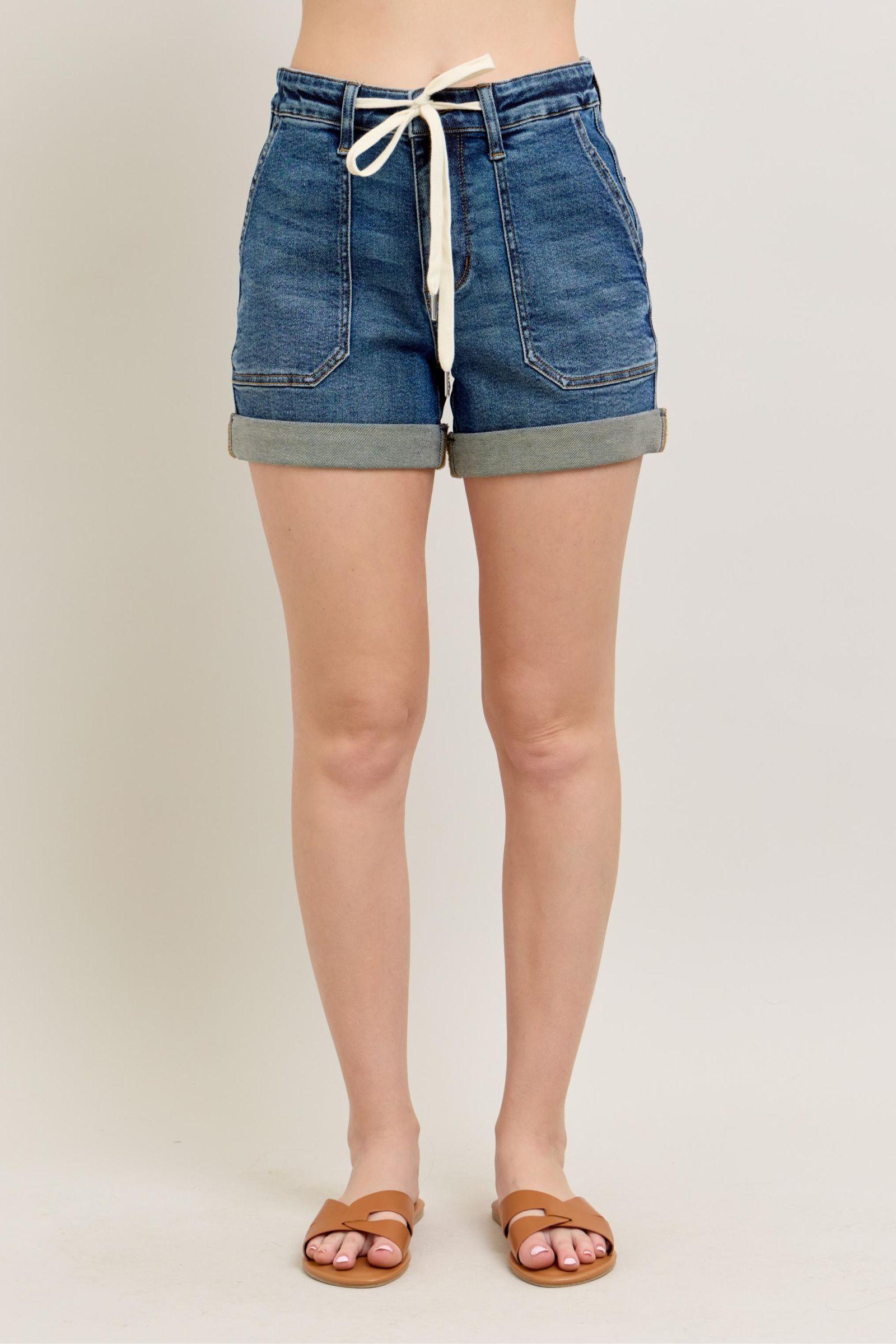Judy Blue Full Size High Rise Cuff Denim Shorts Dark L Denim Shorts