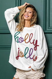 BiBi Holly Jolly Christmas French Terry Sweatshirt | Sweatshirts Daverri Fashions