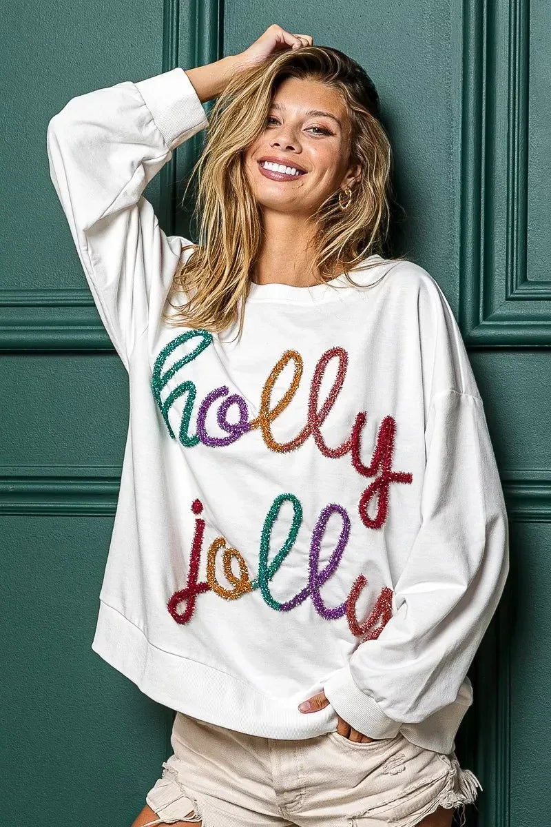 BiBi Holly Jolly Christmas French Terry Sweatshirt - DAVERRI FASHIONS