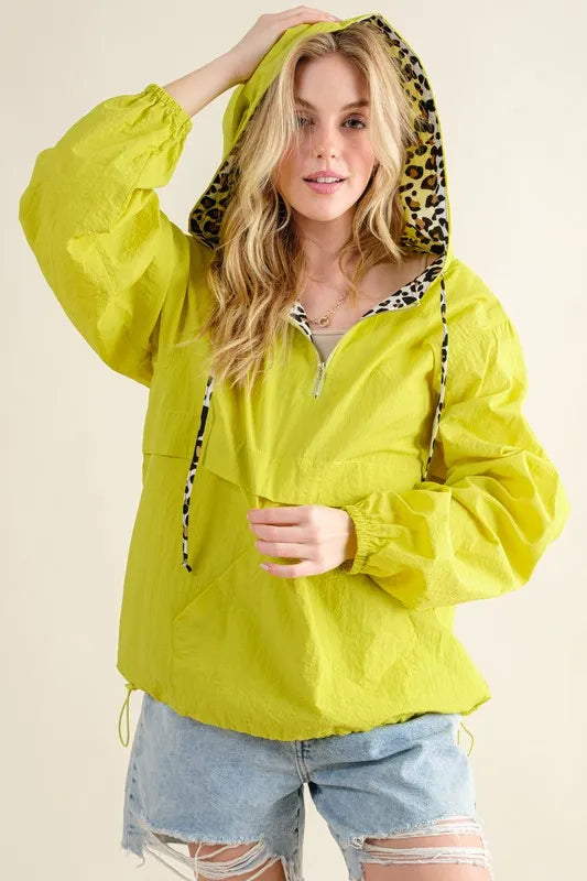 Leopard Print Hoodie Zipper Up Pocket Windbreaker Outerwear