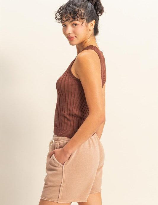 HYFVE Stretchy Ribbed Round Neck Sweater Tank | Sweaters Daverri Fashions