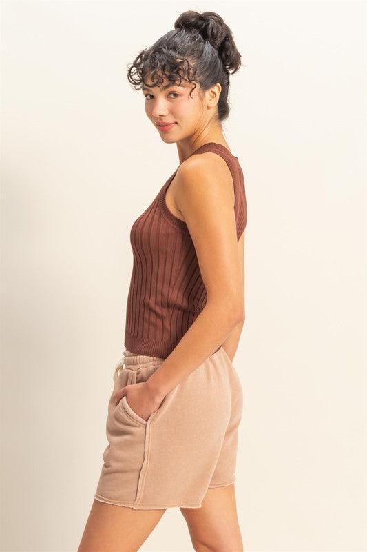HYFVE Stretchy Ribbed Round Neck Sweater Tank | Sweaters Daverri Fashions
