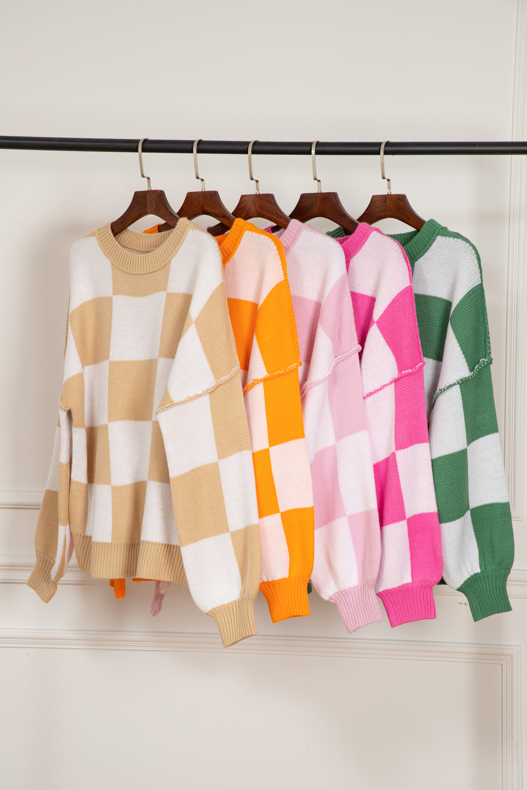Checkered Bishop Sleeve Sweater | Sweaters Daverri Fashions