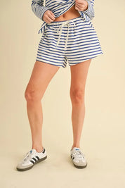 Aemi+Co Drawstring Contrast Striped Shorts | Daverri Fashions