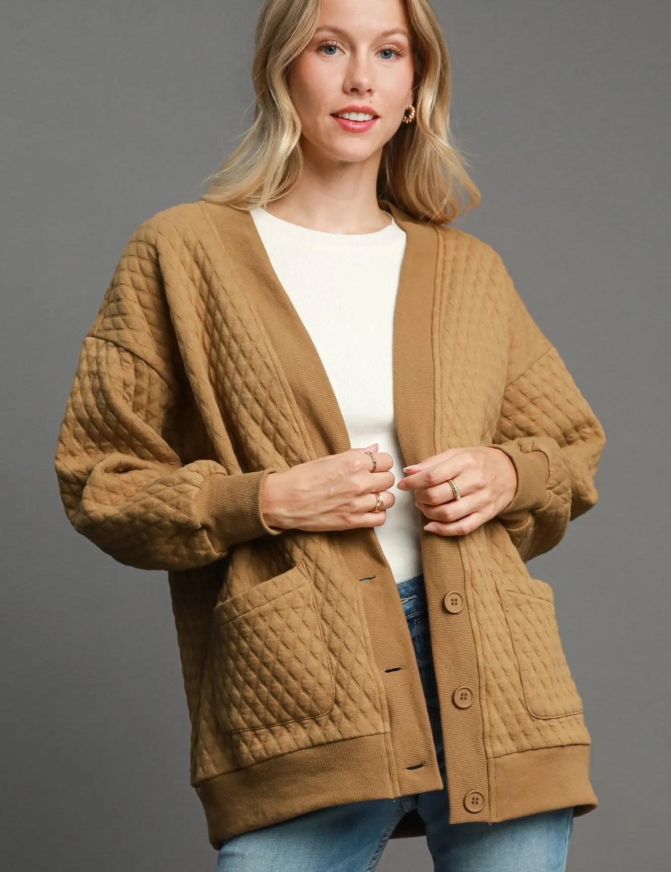 LATTE Umgee Button-Up Jacquard Cardigan | Daverri Fashions
