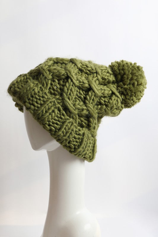 Oversized Chunky Knit Pom Beanie | Daverri Fashions