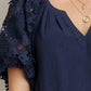 Umgee Full Size French Terry Boxy Cut Top with 3D Floral Sleeve Plus Size Tops