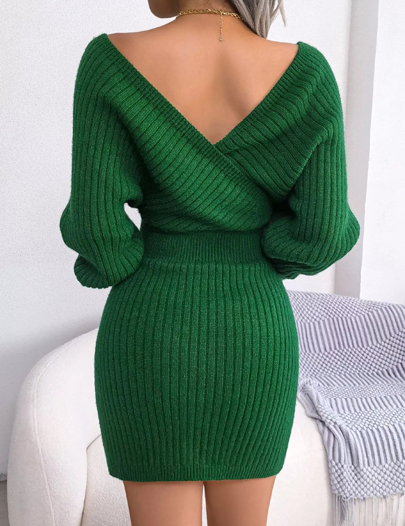 Surplice Long Sleeve Sweater Dress | Mini Dresses Daverri Fashions