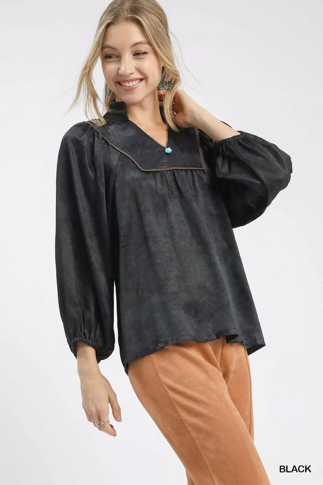 Umgee Crinkle Brocade Long Sleeve Blouse | Blouses Daverri Fashions
