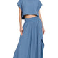 Zenana Woven Crinkle Gauze Crop Tee and Skirt Set DUSTY BLUE M Outfit Sets